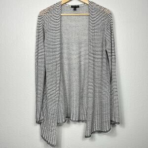 Eileen Fisher Open Cardigan Sweater Women’s‎ Size Small Linen Gray White Striped